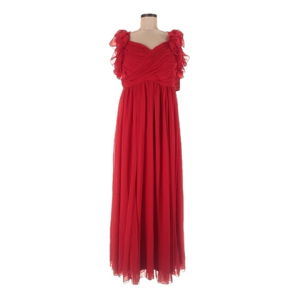 Arula Xquisite Red Ruffled Chiffon Sweetheart Maxi Dress Size XL Formal NWT
